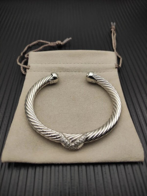 X Classic Cable Station Bracelet in Sterling Silver with Diamonds??mm