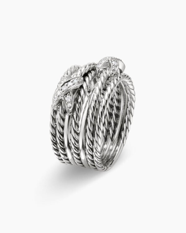 Double X Crossover Ring Sterling Silver with Diamonds, 13mm