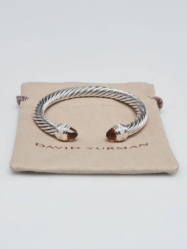 Classic Cable Bracelet Sterling Silver and Citrine with Diamonds, 7mm