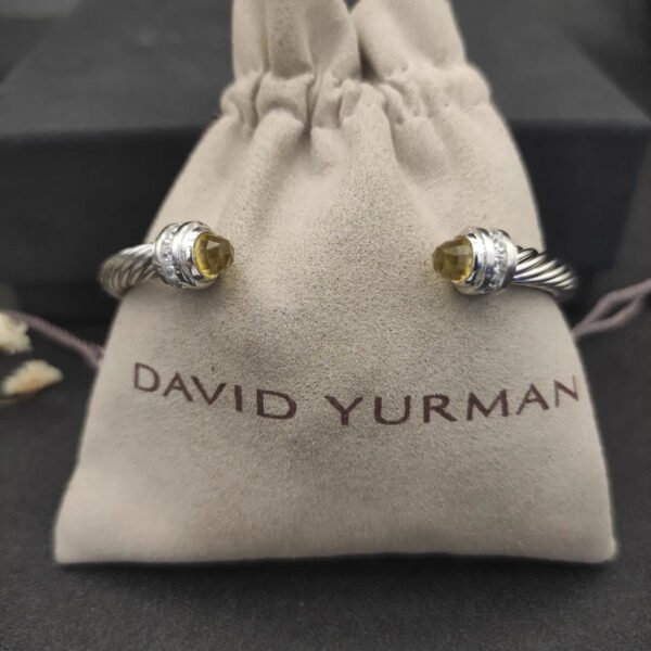 Classic Cable Bracelet Sterling Silver with Citrine and Diamonds, 5mm