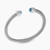 Classic Cable Bracelet Sterling Silver with Blue Topaz and Diamonds, 5mm