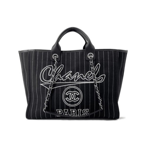01E4E40F-3A40-6C57-F342-454F6AE60941.jpg CHANEL Deauville 2wayTote Bag Black A66941 Cotton Leather