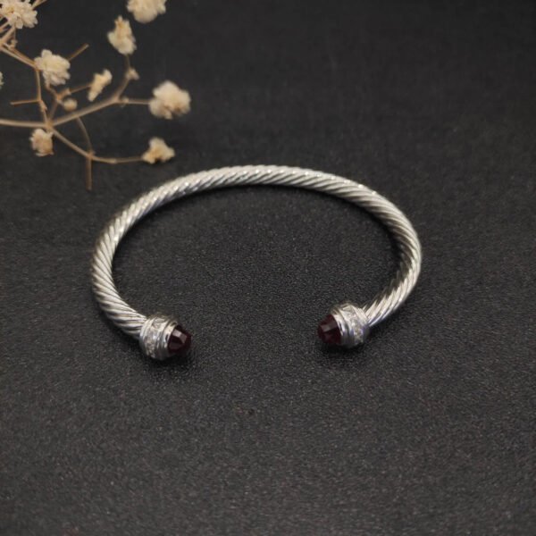 Classic Cable Bracelet Sterling Silver with Almandine and Diamonds, 5mm