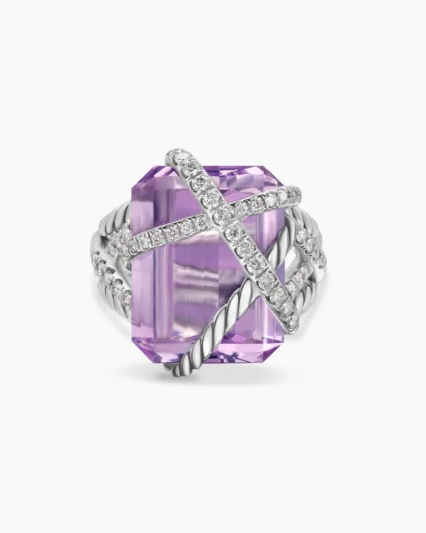Cable Wrap Ring Sterling Silver with Lavender Amethyst and Diamonds - 6