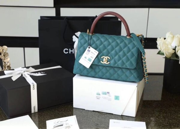 Chanel Large Flap Bag With Top Handle Teal For Women, Womens Handbags, Shoulder And Crossbody Bags 11in/28cm A92991