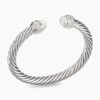 Classic Cable Bracelet Sterling Silver with Pearls and Diamonds, 7mm