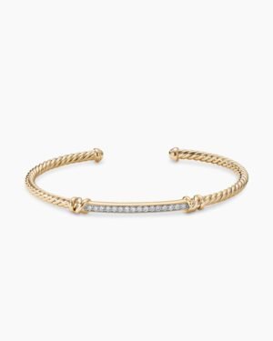 Petite Helena Cablespira&reg; Station Bracelet 18K Yellow Gold with Diamonds, 3mm