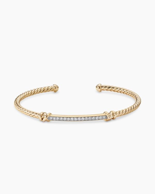 Petite Helena Cablespira&reg; Station Bracelet 18K Yellow Gold with Diamonds, 3mm