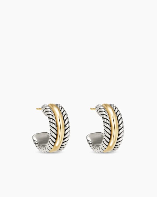 Cable Collectibles Huggie Hoop Earrings Sterling Silver with 14K Yellow Gold, 15.6mm