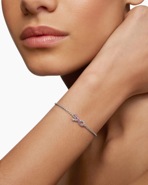 Cable Collectibles&reg; Ribbon Chain Bracelet Sterling Silver with Pav&eacute; Pink Sapphires
