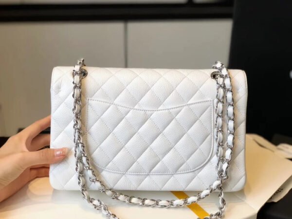 Chanel Classic Medium Flapbag Silver Hardware White 10in/25.5cm