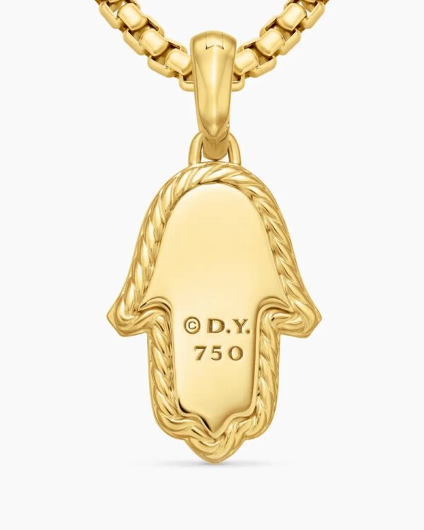0438BB0F-EA97-DE6B-50DE-BF415921BB1E.jpg Hamsa Amulet 18K Yellow Gold with Pavé Diamonds and Blue Sapphire, 24.6mm