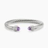 Classic Cable Bracelet Sterling Silver with Amethyst and Diamonds, 7mm