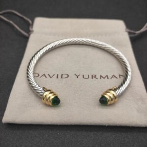 Classic Cable Bracelet Sterling Silver with Peridot and Diamonds, 5mm