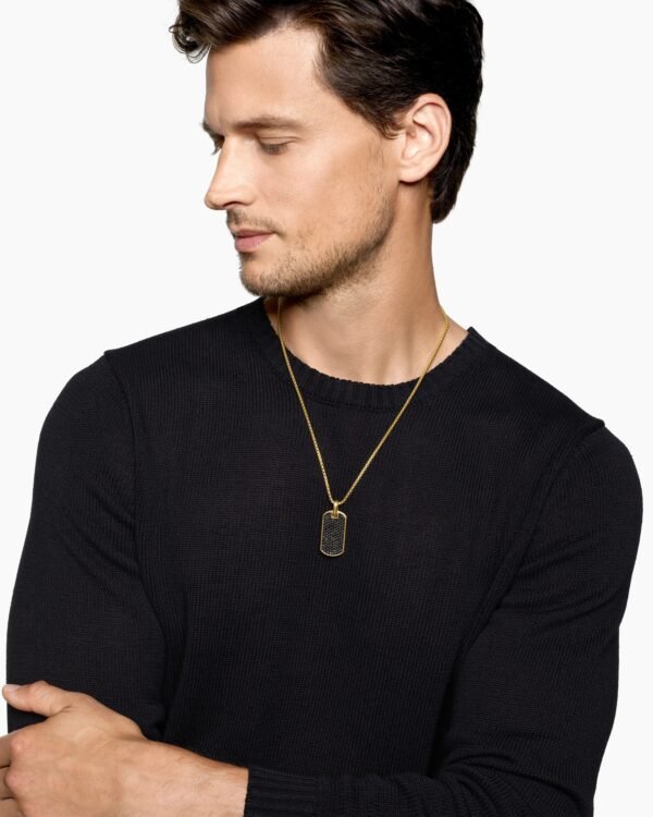 Chevron Tag 18K Yellow Gold with Black Diamonds, 42mm