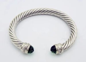 Classic Cable Bracelet Sterling Silver with Peridot Diamond Sterling 7 MM