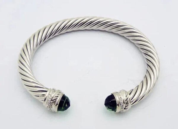 Classic Cable Bracelet Sterling Silver with Peridot Diamond Sterling 7 MM