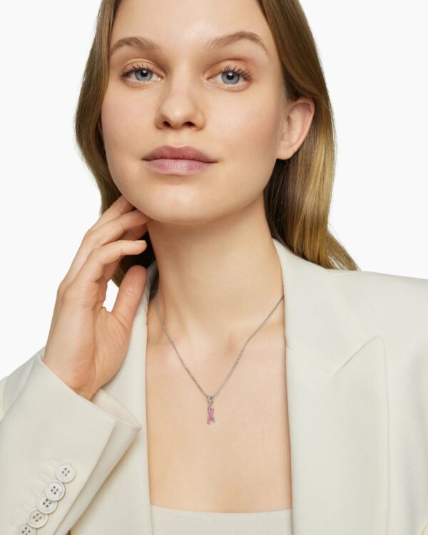 Cable Collectibles&reg; Ribbon Necklace Sterling Silver with Pink Enamel, 24.4mm