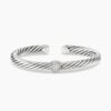 Classic Cable Station Bracelet Sterling Silver with Pave Diamonds, 7mm