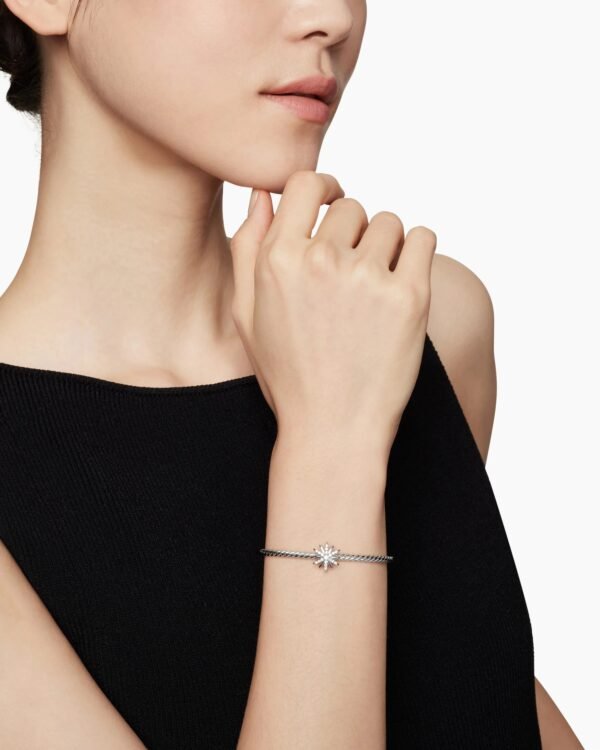 Starburst Center Station Bracelet Sterling Silver with Diamonds, 3mm