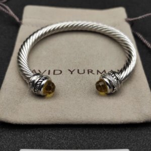 Classic Cable Bracelet Sterling Silver with Citrine and Diamonds, 7mm