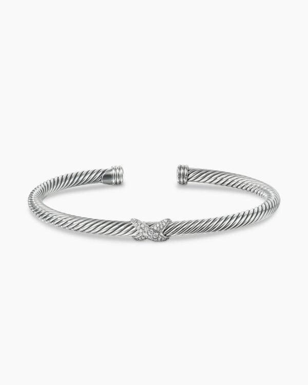 X Classic Cable Station Bracelet Sterling Silver with Diamonds, 4mm