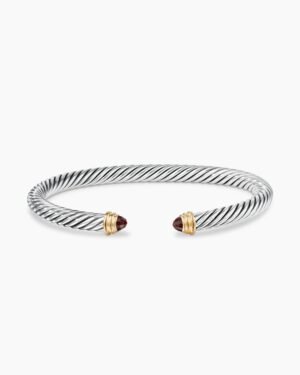 Classic Cable Bracelet Sterling Silver with 14K Yellow Gold and Garnets, 5mm