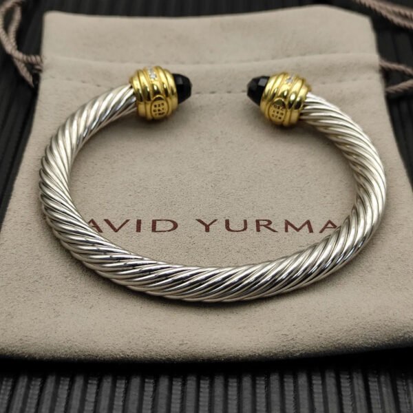 Classic Cablespira&reg; Bracelet Sterling Silver with 14K Yellow Gold,Black Onyx and Diamonds, 7mm