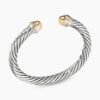 Classic Cable Bracelet Sterling Silver with 14K Yellow Gold Domes, 7mm