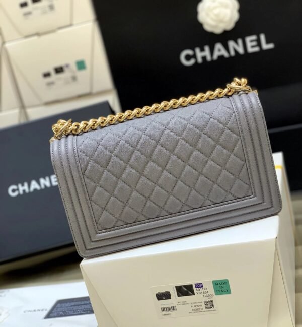 Chanel Boy Handbag Dark Grey Gold Toned Hardware For Women 9.8in/25cm