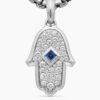 Hamsa Amulet 18K White Gold with Pav&eacute; Diamonds and Blue Sapphire, 24.6mm
