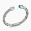 Classic Cable Bracelet Sterling Silver with Blue Topaz and Diamonds, 7mm