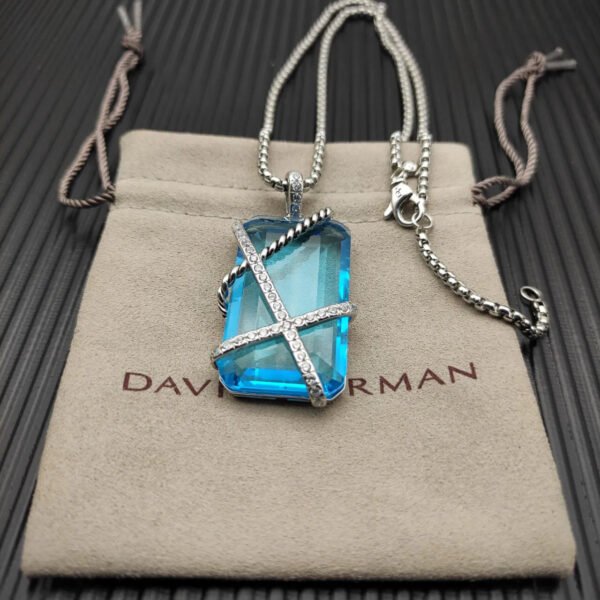 Cable Wrap Amulet Sterling Silver with Blue Topaz and Diamonds, 32mm