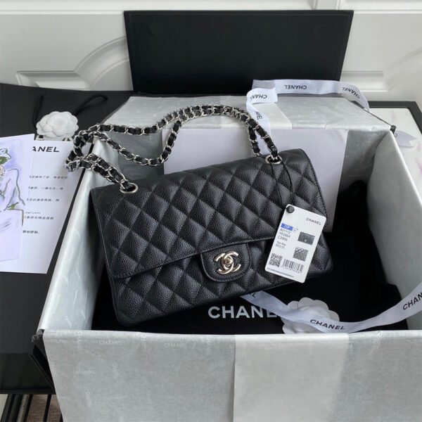 Chanel Classic Handbag Grained Calfskin & Silver Metal A01112
