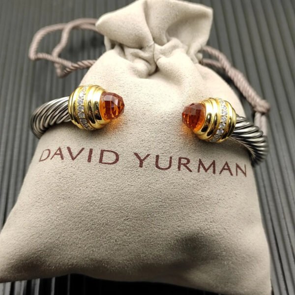 Classic Cablespira&reg; Bracelet Sterling Silver with 14K Yellow Gold,Citrine and Diamonds, 7mm