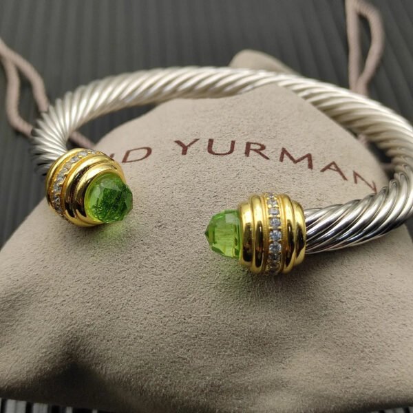 Classic Cablespira&reg; Bracelet Sterling Silver with 14K Yellow Gold,Prasiolite and Diamonds, 7mm