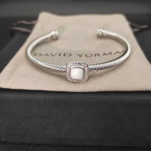 David Yurman  Sterling Silver Diamond and White Agate 4mm Noblesse Cable Bracelet