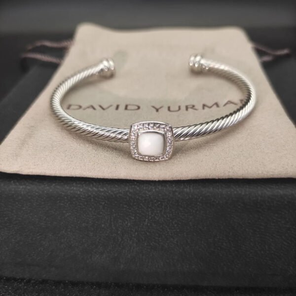 David Yurman  Sterling Silver Diamond and White Agate 4mm Noblesse Cable Bracelet