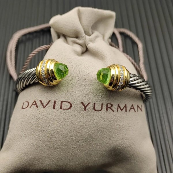 Classic Cablespira&reg; Bracelet Sterling Silver with 14K Yellow Gold,Prasiolite and Diamonds, 7mm