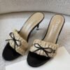 10F024B9-27CC-D482-3B96-56542D297D25.jpg Chanel Off-white Ruffled Fabric CC Bow Slide Sandals