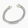 Classic Cable Bracelet Sterling Silver with 14K Yellow Gold and Pearls, 7mm