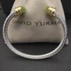 Classic Cable Bracelet Sterling Silver with Peridot and Diamonds, 5mm
