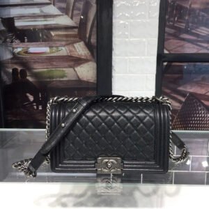 Chanel Boy Handbag Silver Hardware Black For Women, Women&rsquo;s Handbags, Shoulder And Crossbody Bags 9.8in/25cm A67086