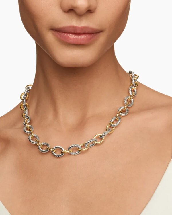 119BA0A6-0DEB-D228-F5F5-1F4130FBF63E.jpg Oval Link Chain Necklace Sterling Silver with 18K Yellow Gold, 16mm