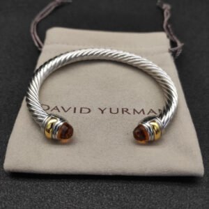 Classic Cable Bracelet Sterling Silver with 14K Yellow Gold and Citrine, 5mm