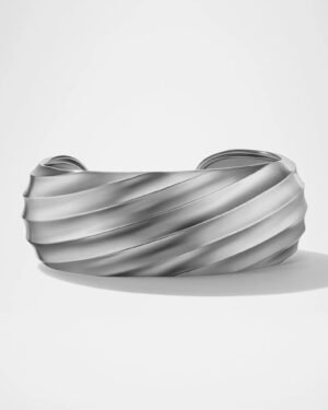 Cable Cuff Bracelet in 18k White Gold, 24mm