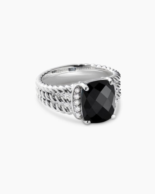 Petite Wheaton Sterling Silver with Black Onyx and Diamonds, 10mm