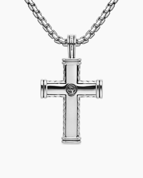 1258938A-3D4C-133E-30B6-7A95C1614466.jpg Chevron Cross Pendant Sterling Silver with Black Diamonds