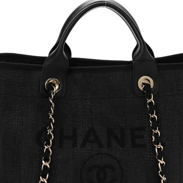 12FB3277-0651-2394-1B8F-E9235B9A8391.jpg Mixed Fibers Calfskin Striped Medium Deauville Tote Black