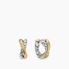 Crossover Huggie Hoop Earrings Sterling Silver with 18K Yellow Gold, 22mm